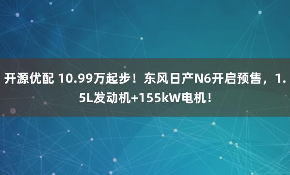 开源优配 10.99万起步！东风日产N6开启预售，1.5L发动机+155kW电机！