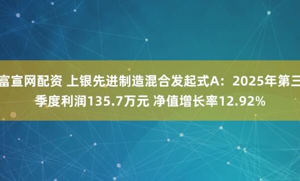 富宣网配资 上银先进制造混合发起式A：2025年第三季度利润135.7万元 净值增长率12.92%