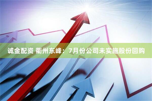 诚金配资 衢州东峰：7月份公司未实施股份回购